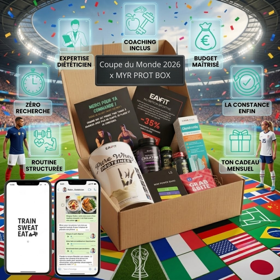 Une box sport/nutrition mensuelle pour performer autant que les footballeurs français de la Coupe du Monde 2026 !